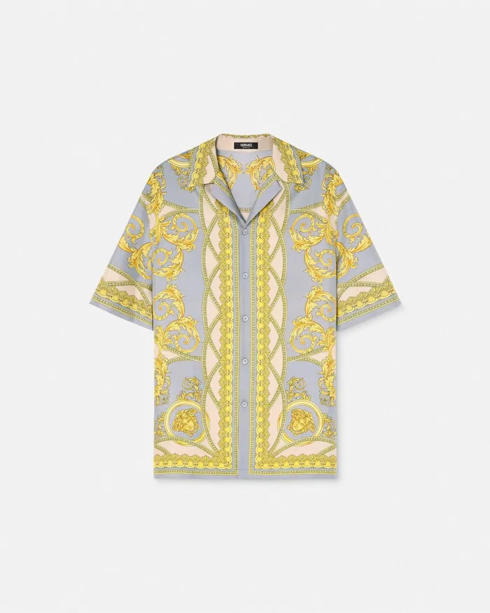Versace La Coupe Des Dieux Silk Shirt Grayprint Men Shirts