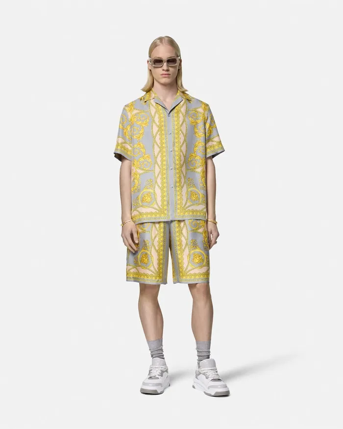 Versace La Coupe Des Dieux Silk Shirt Grayprint Men Shirts