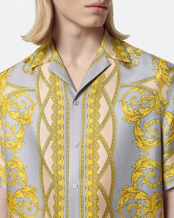 Versace La Coupe Des Dieux Silk Shirt Grayprint Men Shirts