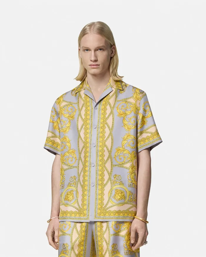 Versace La Coupe Des Dieux Silk Shirt Grayprint Men Shirts