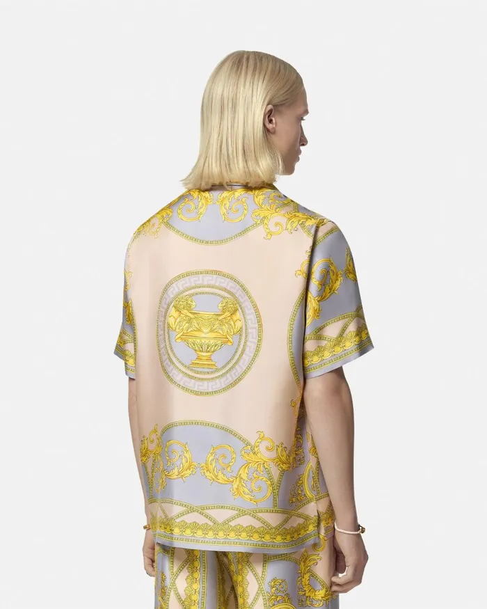 Versace La Coupe Des Dieux Silk Shirt Grayprint Men Shirts