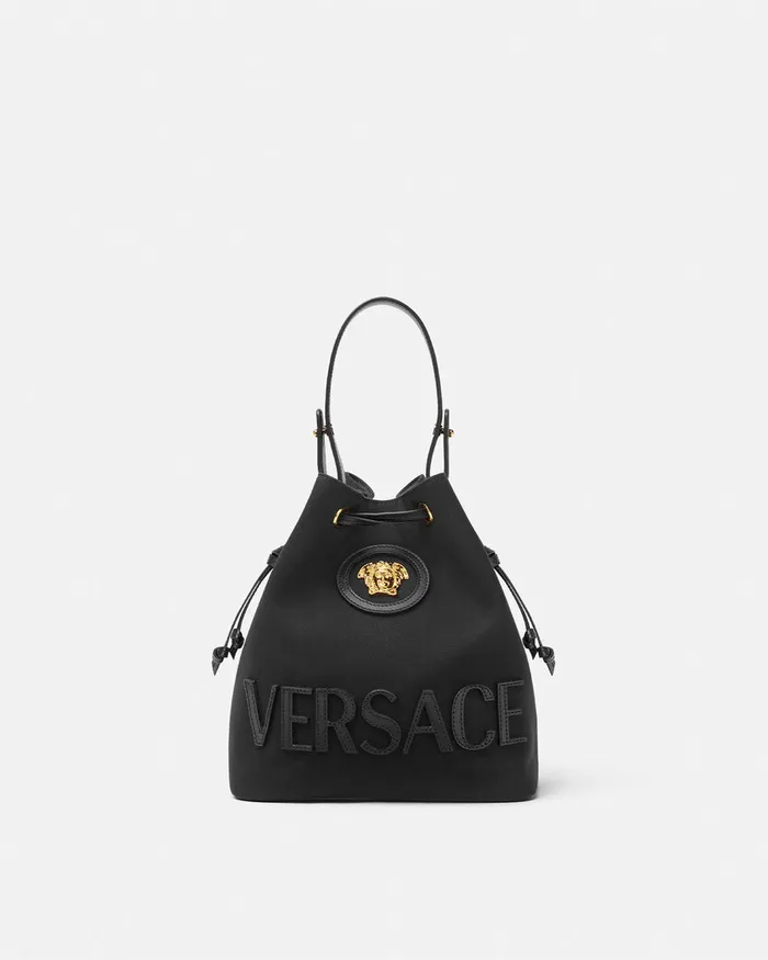 Versace La Medusa Canvas Bucket Bag Blackgold Women Top Handle