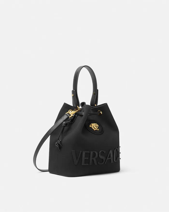 Versace La Medusa Canvas Bucket Bag Blackgold Women Top Handle