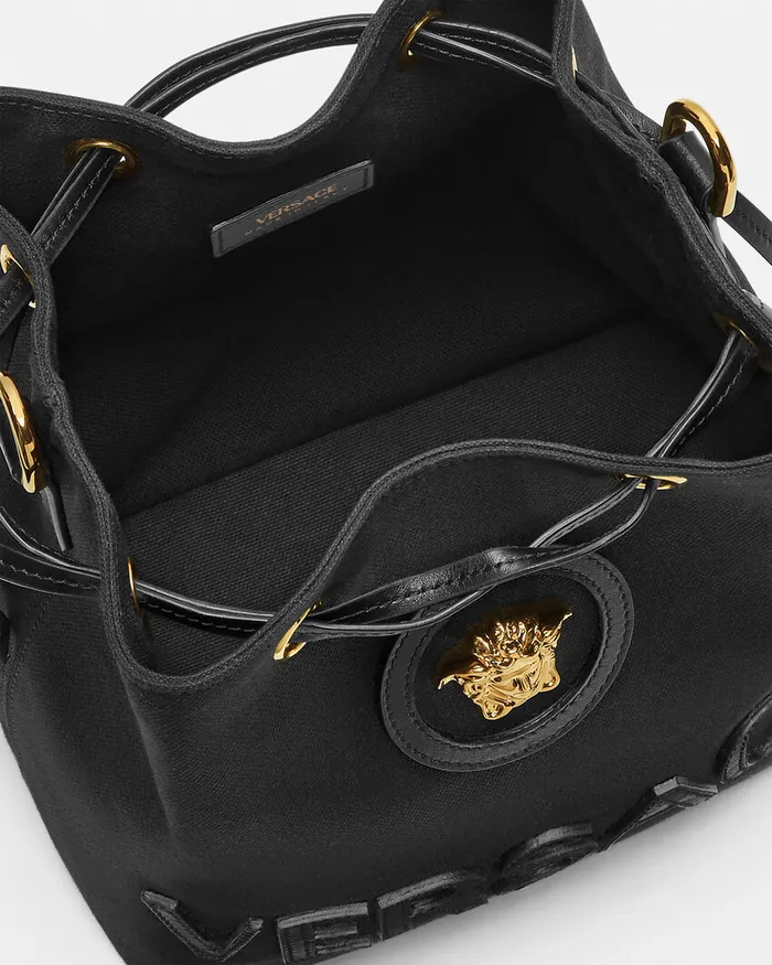 Versace La Medusa Canvas Bucket Bag Blackgold Women Top Handle