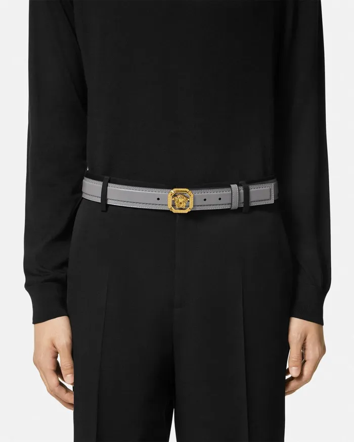 Versace La Medusa Leather Belt 35 Cm Gray Men Belts