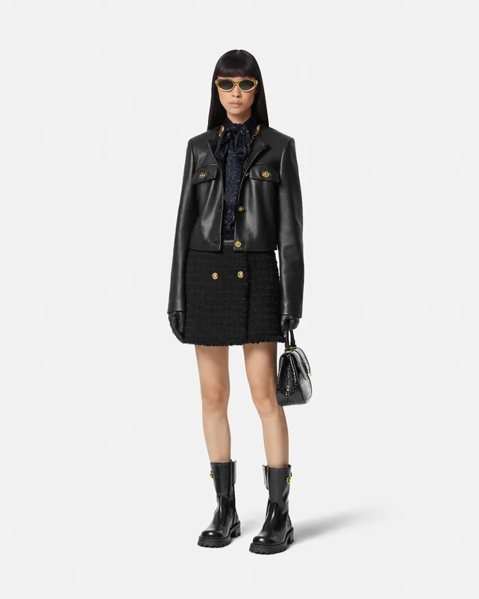 Versace Leather Cardigan Jacket Black Women Outerwear and Coats