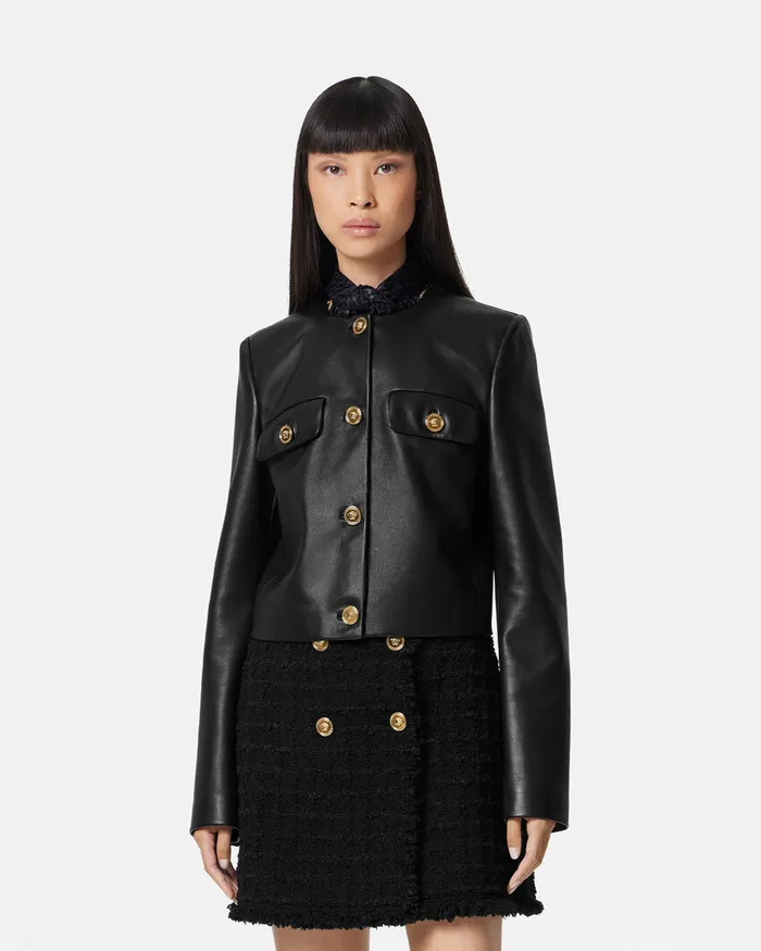 Versace Leather Cardigan Jacket Black Women Outerwear and Coats