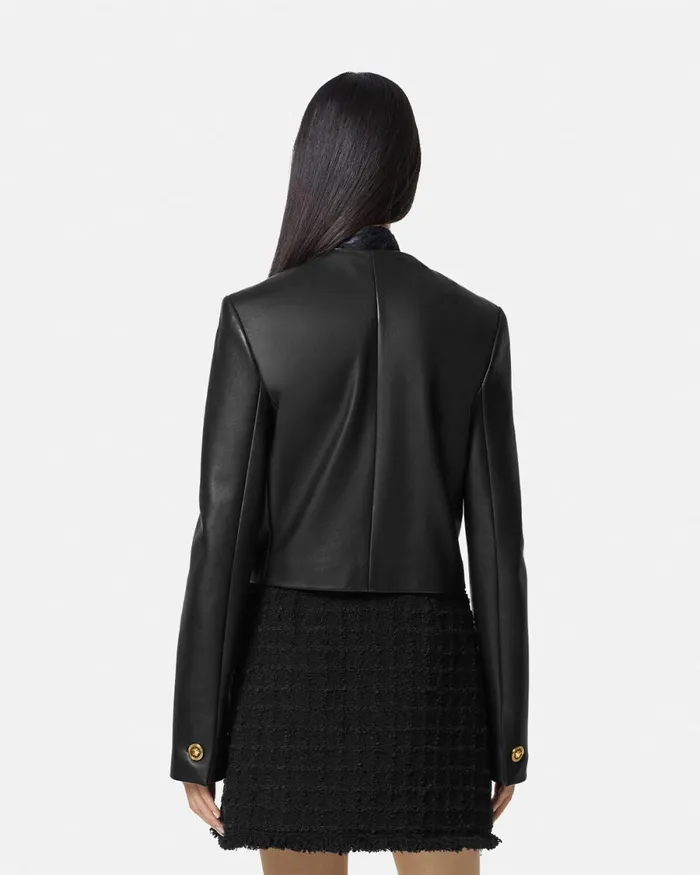 Versace Leather Cardigan Jacket Black Women Outerwear and Coats