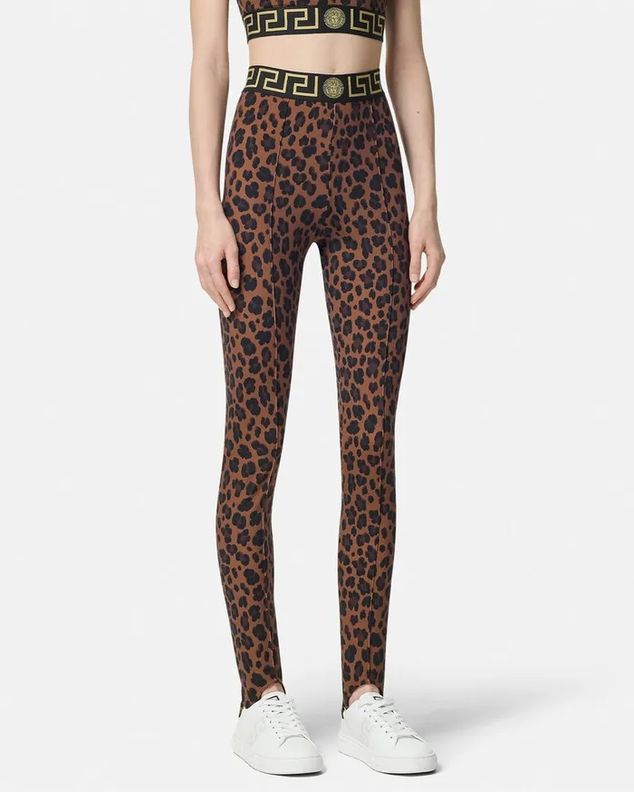 Versace Leopard Gym Stirrup Leggings Animalier Women Activewear