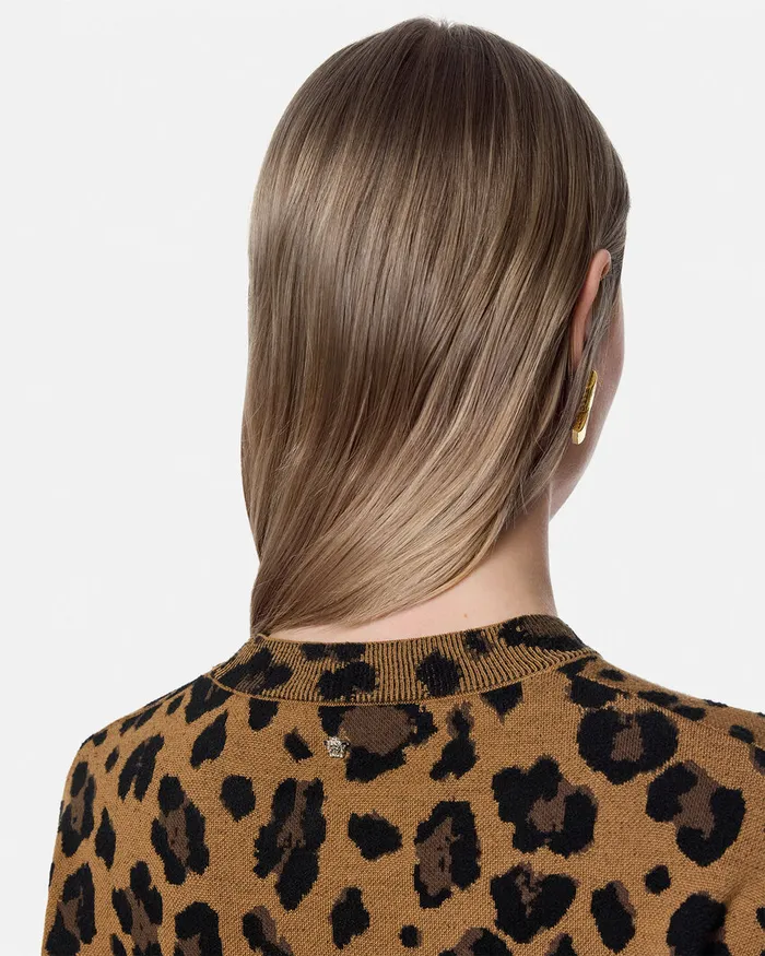 Versace Leopard Jacquard Knit Oversized Sweater Animalier Women Knitwear