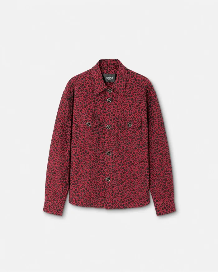 Versace Leopard Jacquard Overshirt Blackred Men Jackets and Coats