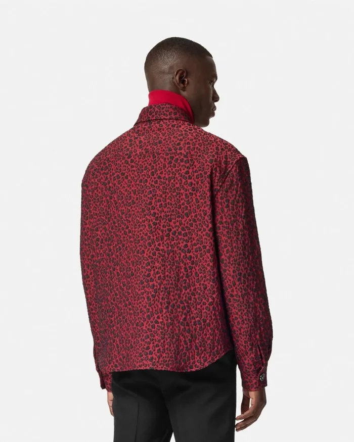 Versace Leopard Jacquard Overshirt Blackred Men Jackets and Coats