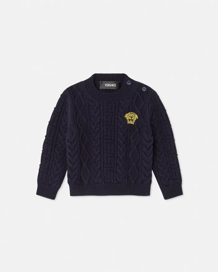 Versace Medusa Baby CableKnit Sweater Blue Kids Knitwear and Sweatshirts