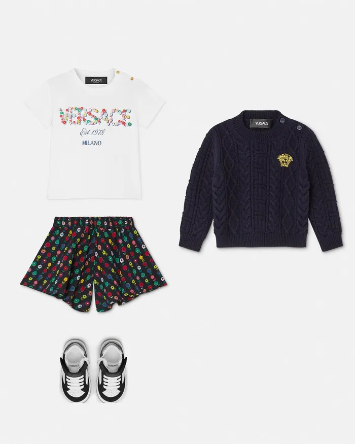 Versace Medusa Baby CableKnit Sweater Blue Kids Knitwear and Sweatshirts