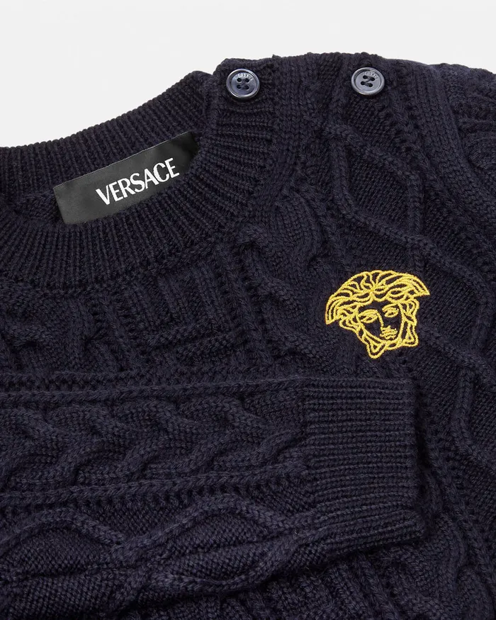 Versace Medusa Baby CableKnit Sweater Blue Kids Knitwear and Sweatshirts