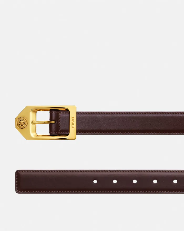 Versace Medusa Biggie Leather Belt 12034 Browngold Men Belts