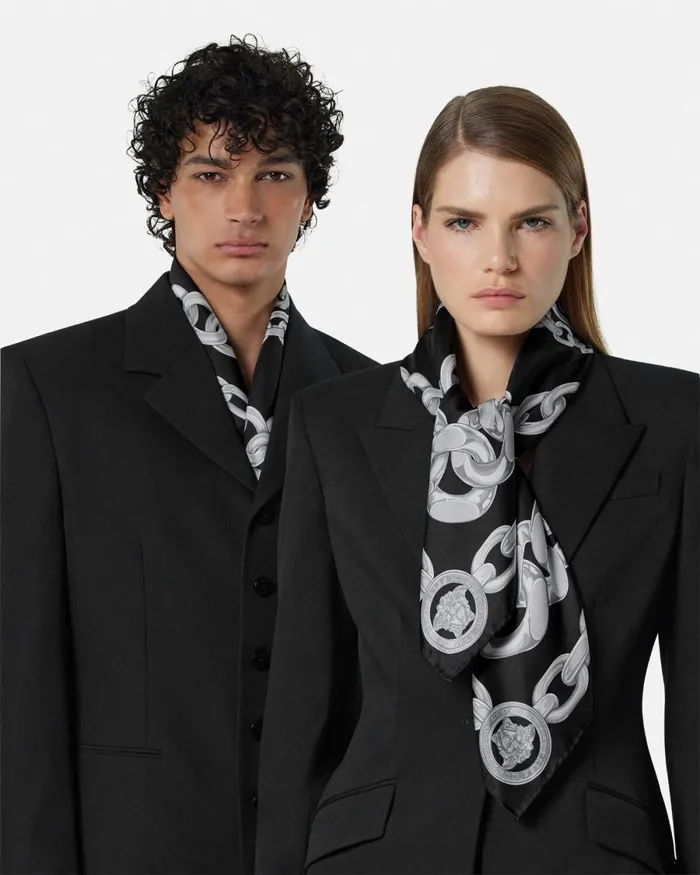 Versace Medusa Chains Large Silk Foulard 344034 Print Men Soft Accessories