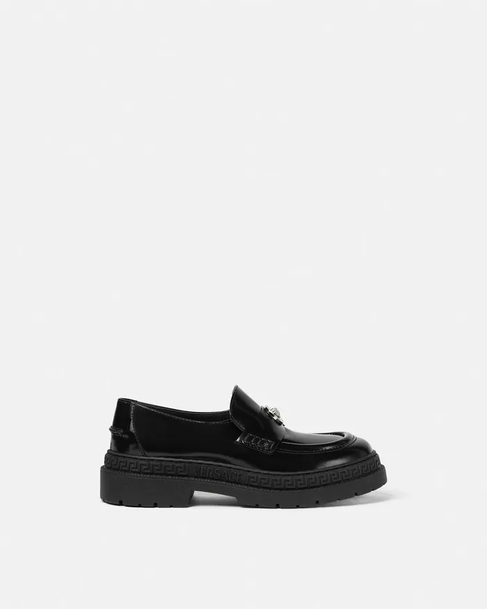 Versace Medusa Patent Loafers Blacksilver Kids Shoes
