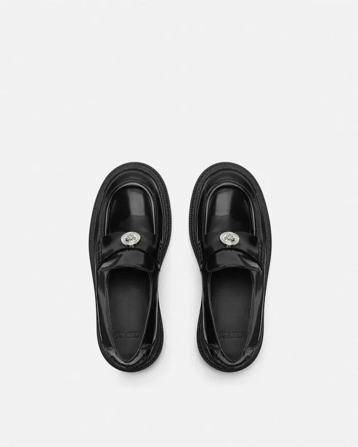 Versace Medusa Patent Loafers Blacksilver Kids Shoes