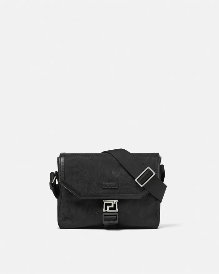 Versace Neo Nylon Jacquard Messenger Bag Black Men Crossbody and Messengers