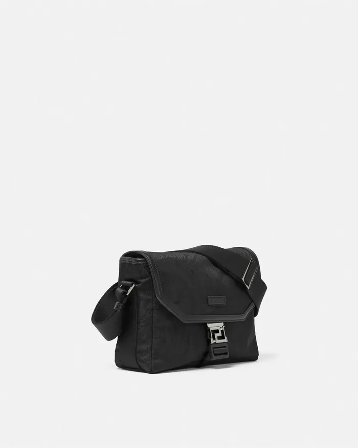 Versace Neo Nylon Jacquard Messenger Bag Black Men Crossbody and Messengers