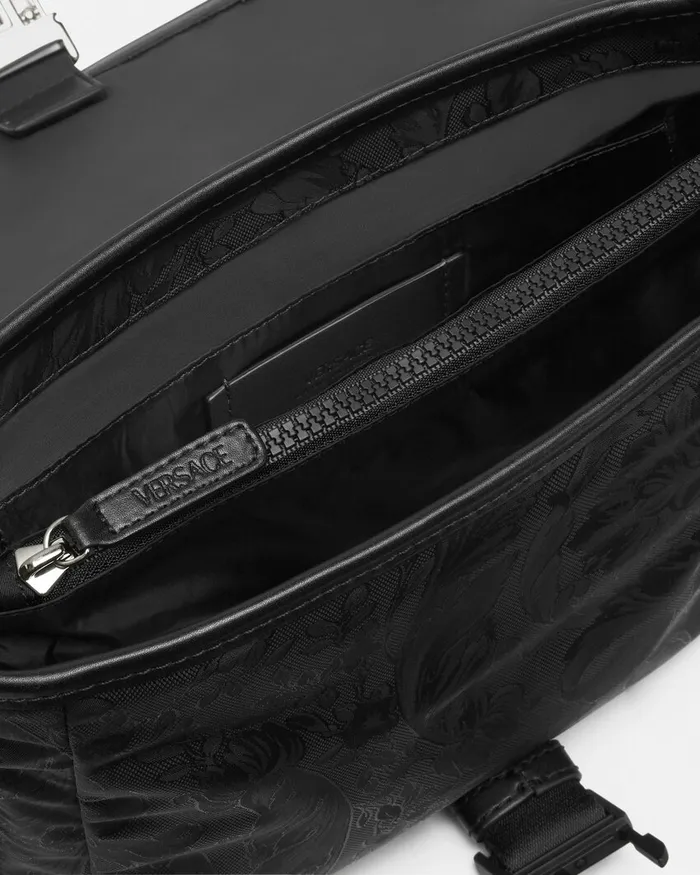 Versace Neo Nylon Jacquard Messenger Bag Black Men Crossbody and Messengers