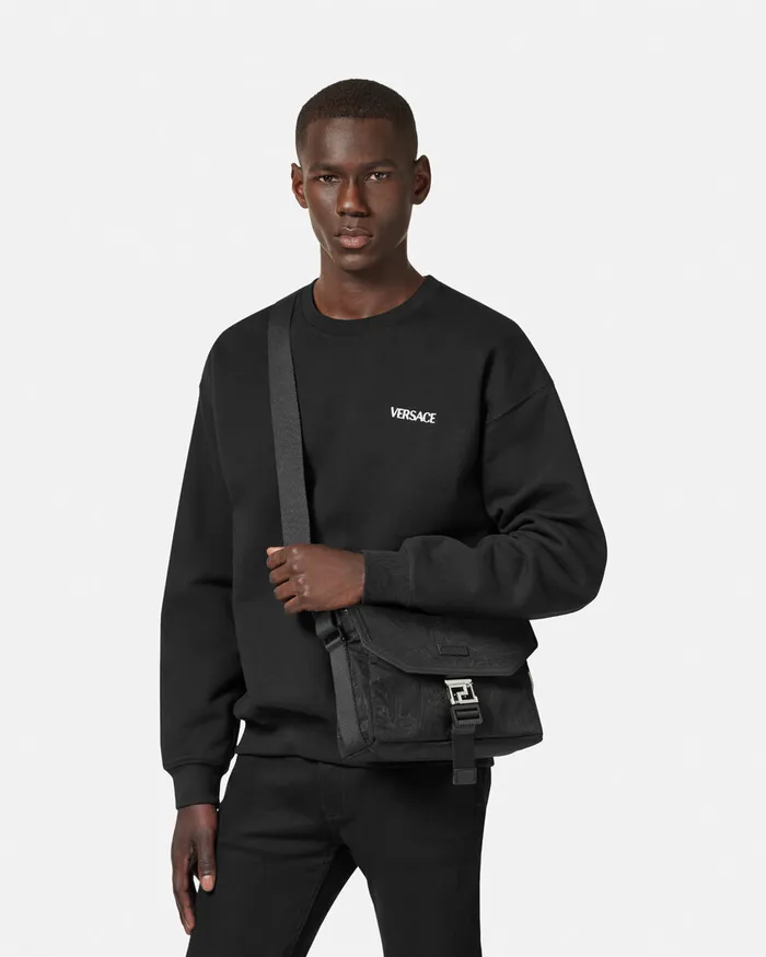 Versace Neo Nylon Jacquard Messenger Bag Black Men Crossbody and Messengers