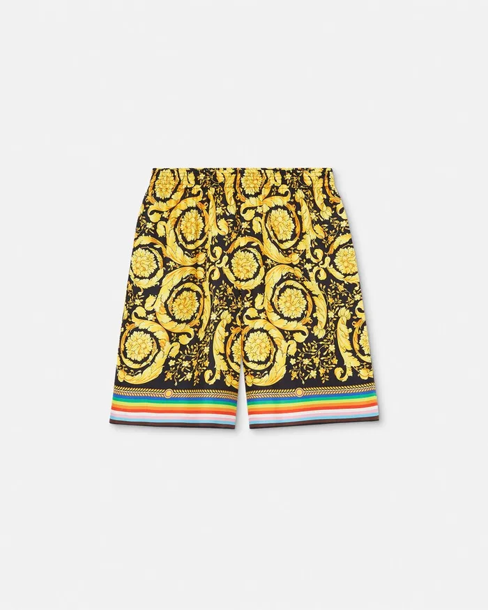 Versace Pride Barocco Silk Shorts Blackprint Men Pants and Shorts