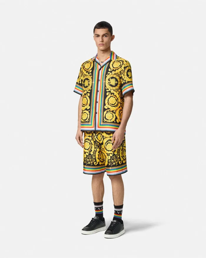 Versace Pride Barocco Silk Shorts Blackprint Men Pants and Shorts