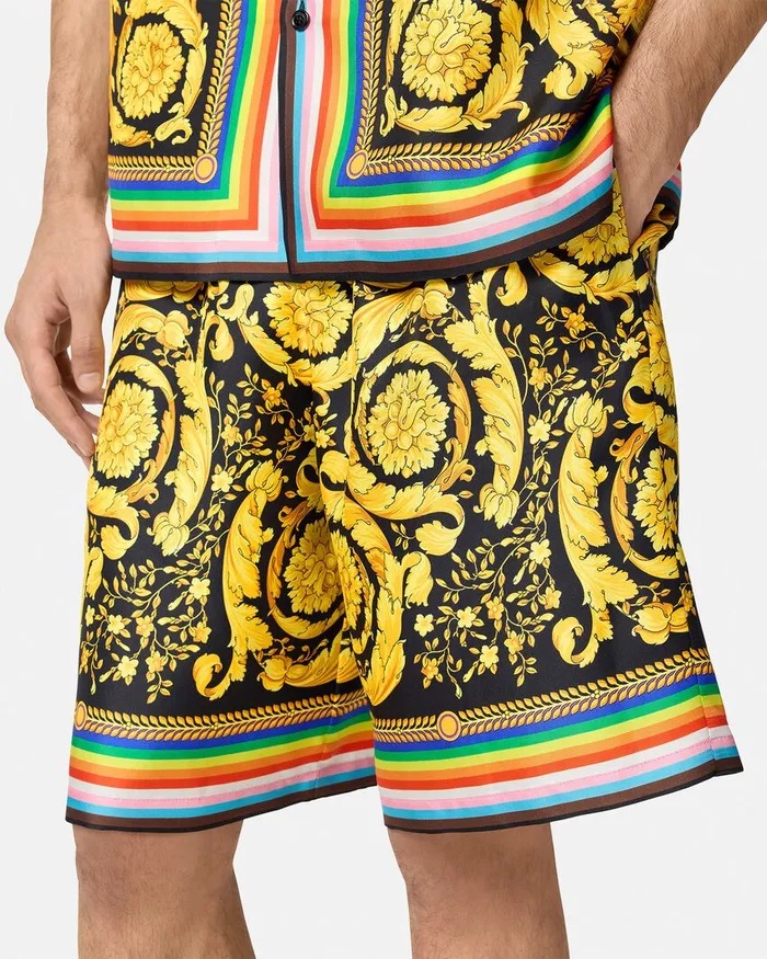 Versace Pride Barocco Silk Shorts Blackprint Men Pants and Shorts