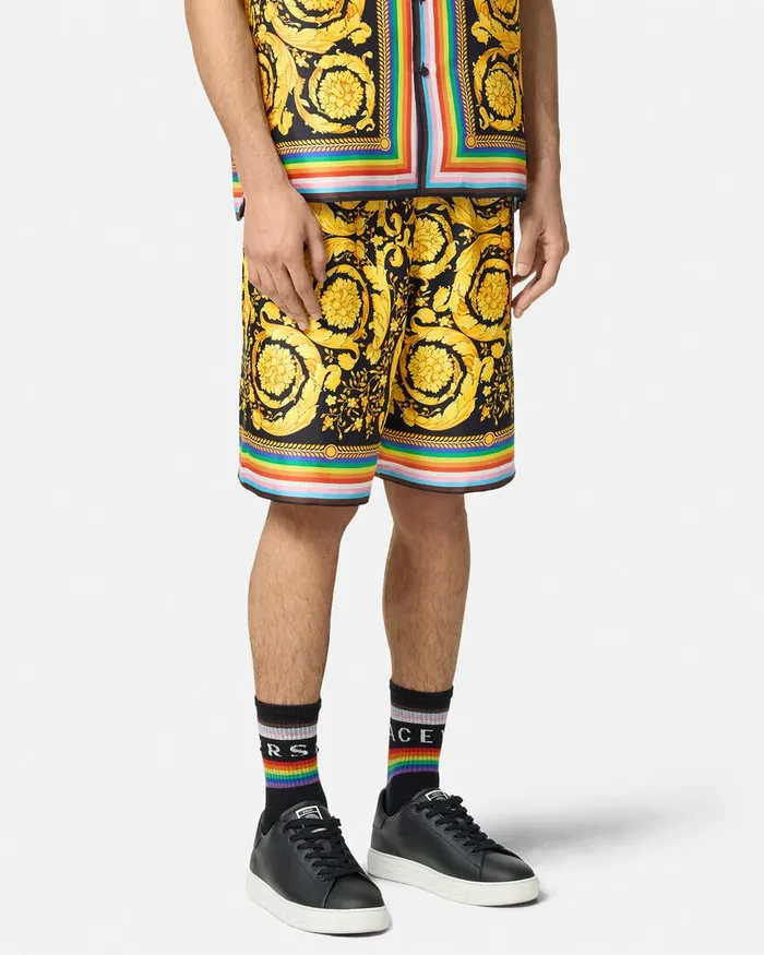 Versace Pride Barocco Silk Shorts Blackprint Men Pants and Shorts
