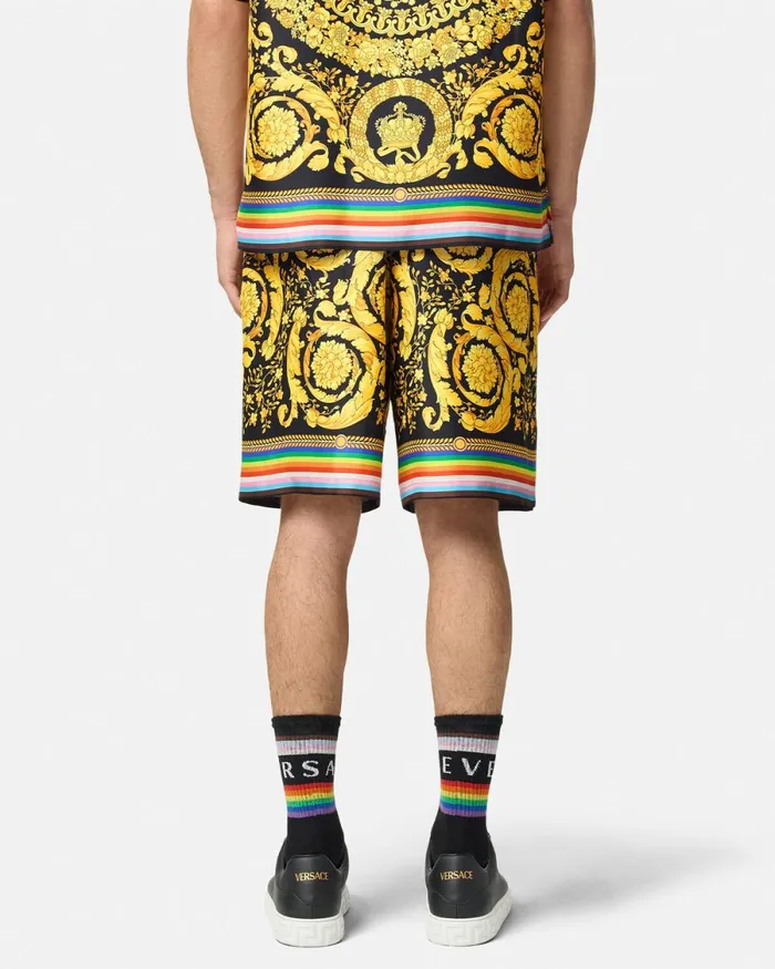 Versace Pride Barocco Silk Shorts Blackprint Men Pants and Shorts