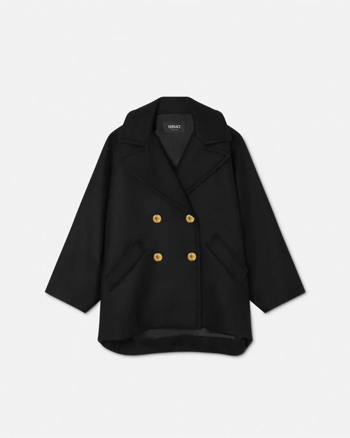 Versace Rounded Shoulders Peacoat Black Kids Outerwear