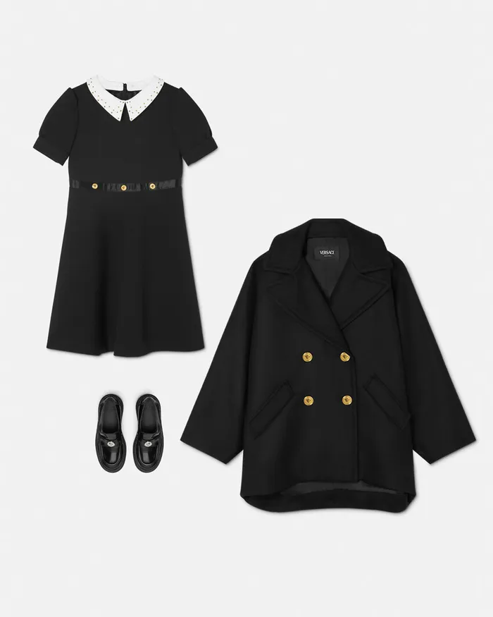 Versace Rounded Shoulders Peacoat Black Kids Outerwear