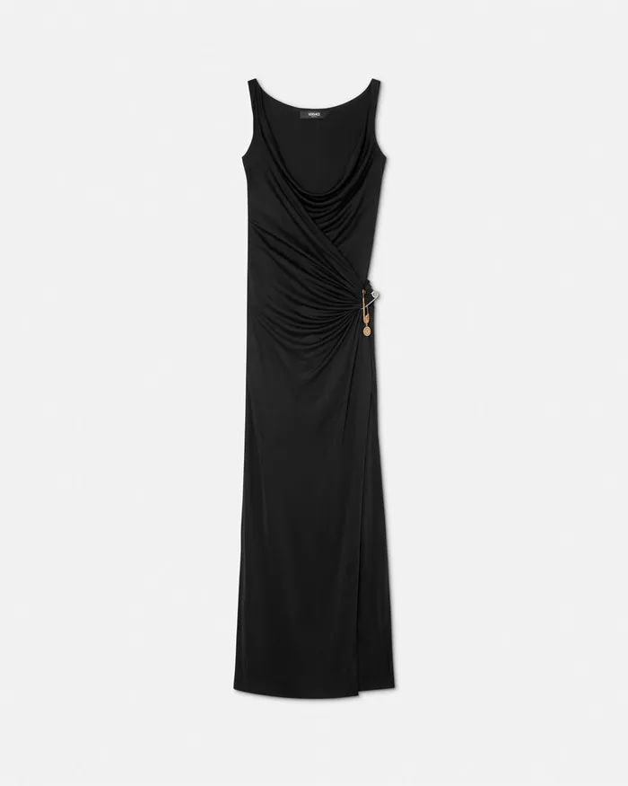 Versace Safety Pin Gathered Gown Black Women Dresses