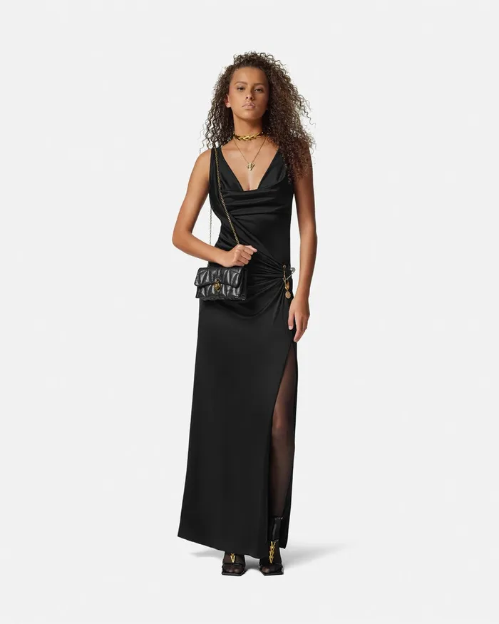 Versace Safety Pin Gathered Gown Black Women Dresses