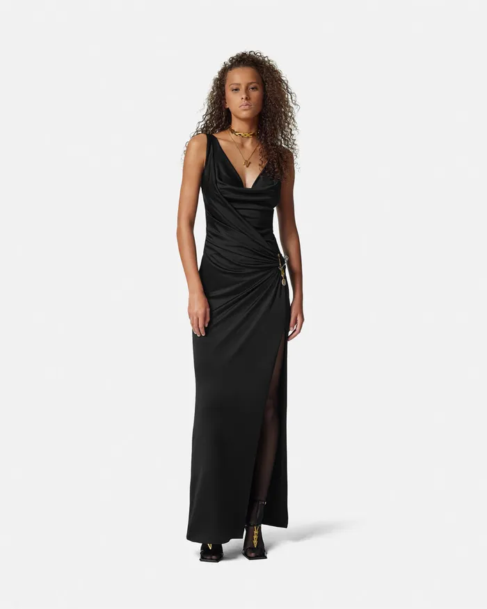 Versace Safety Pin Gathered Gown Black Women Dresses
