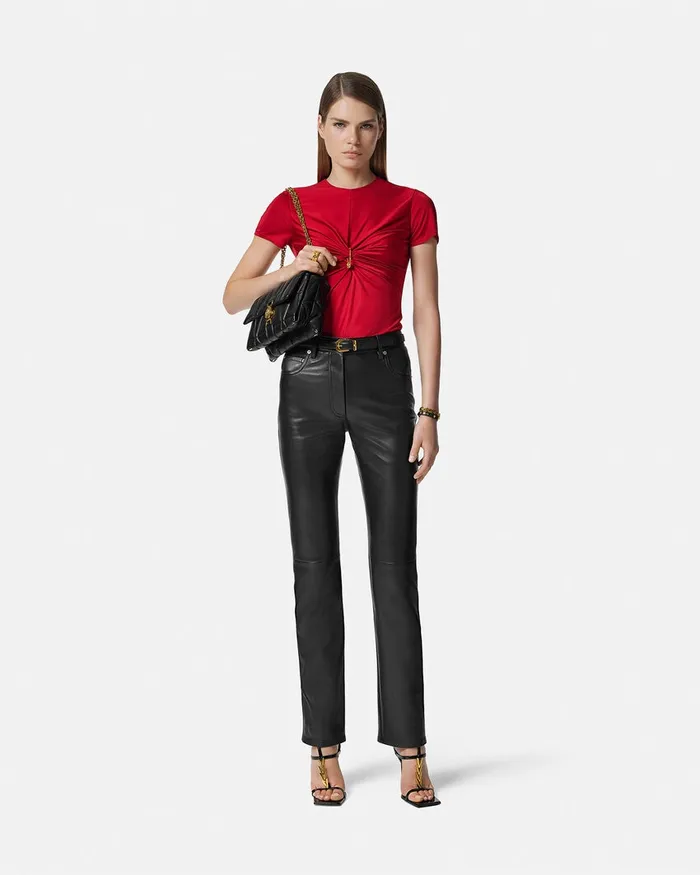 Versace Safety Pin Gathered Top Red Women Shirts and Tops
