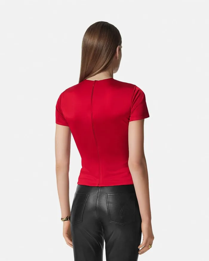 Versace Safety Pin Gathered Top Red Women Shirts and Tops