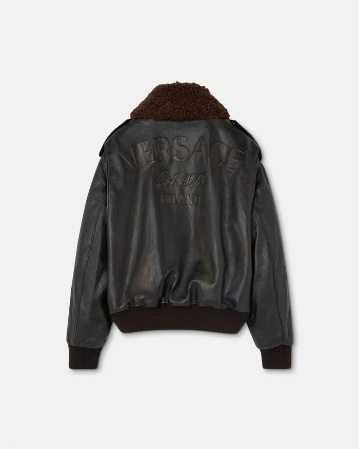 Versace ShearlingCollar Leather Bomber Jacket Black Men Jackets and Coats