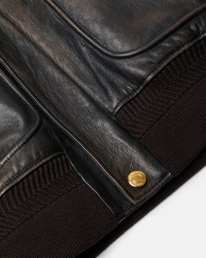 Versace ShearlingCollar Leather Bomber Jacket Black Men Jackets and Coats