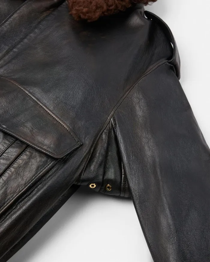 Versace ShearlingCollar Leather Bomber Jacket Black Men Jackets and Coats
