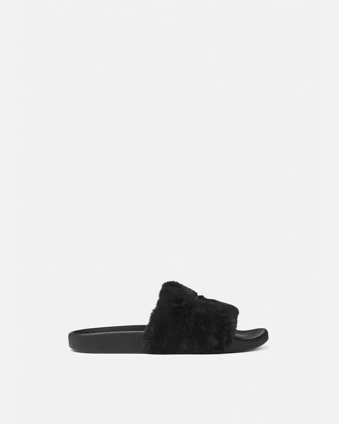 Versace Shelly FauxFur Sliders Blackprint Women Jeans Couture