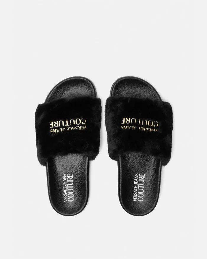 Versace Shelly FauxFur Sliders Blackprint Women Jeans Couture
