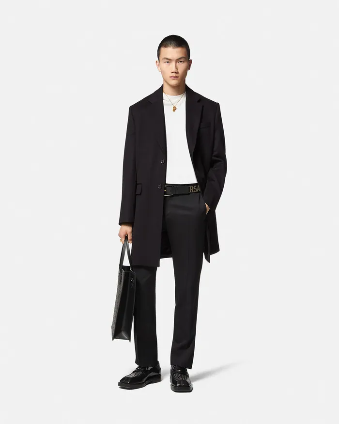 Versace SingleBreasted Coat Black Men Jackets and Coats