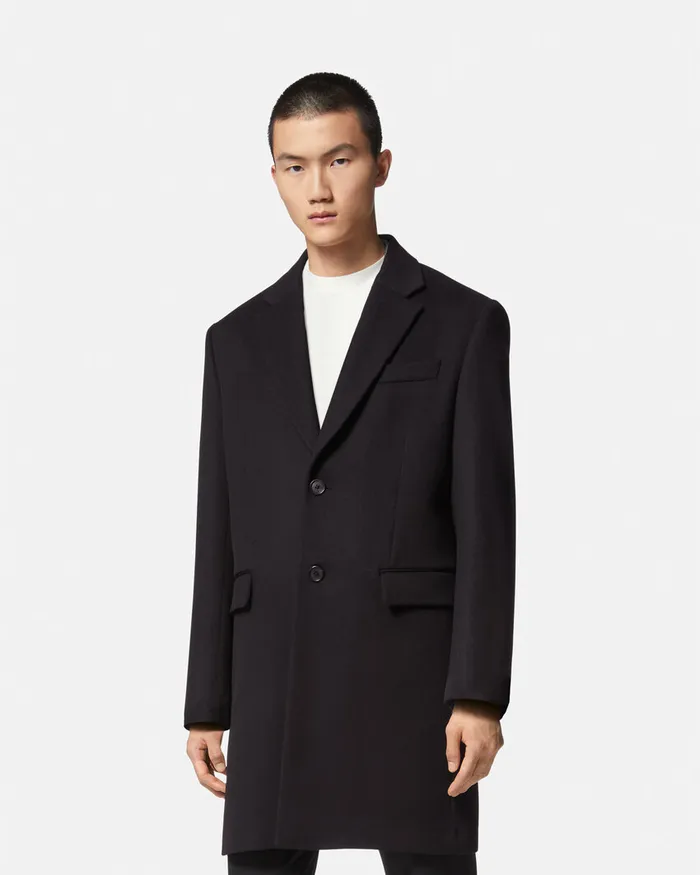 Versace SingleBreasted Coat Black Men Jackets and Coats