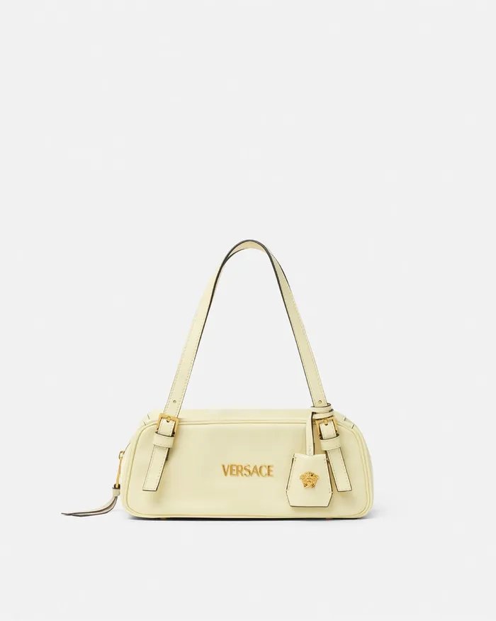 Versace Tag Bowling Shoulder Bag Yellow Women Top Handle