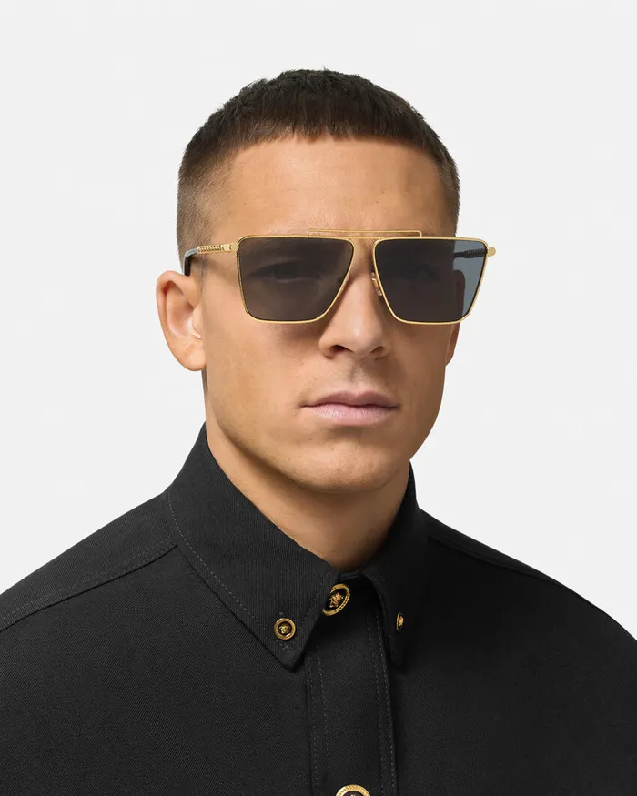 Versace Tubular Greca Sunglasses Blackgold Men Sunglasses