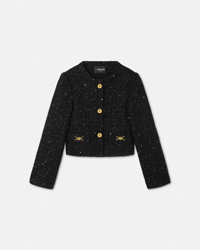 Versace Tweed Cardigan Jacket Black Kids Outerwear
