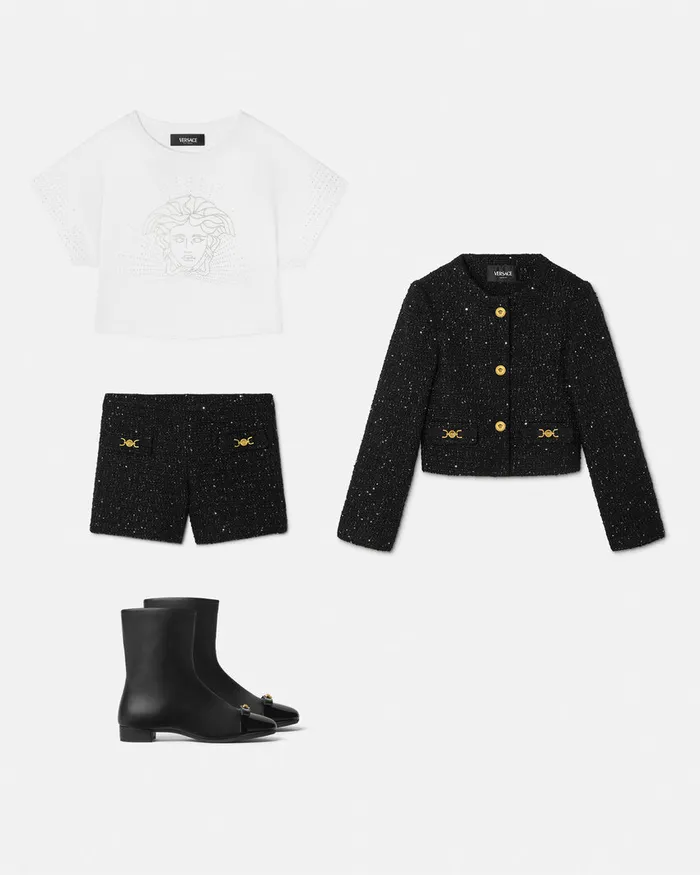 Versace Tweed Cardigan Jacket Black Kids Outerwear